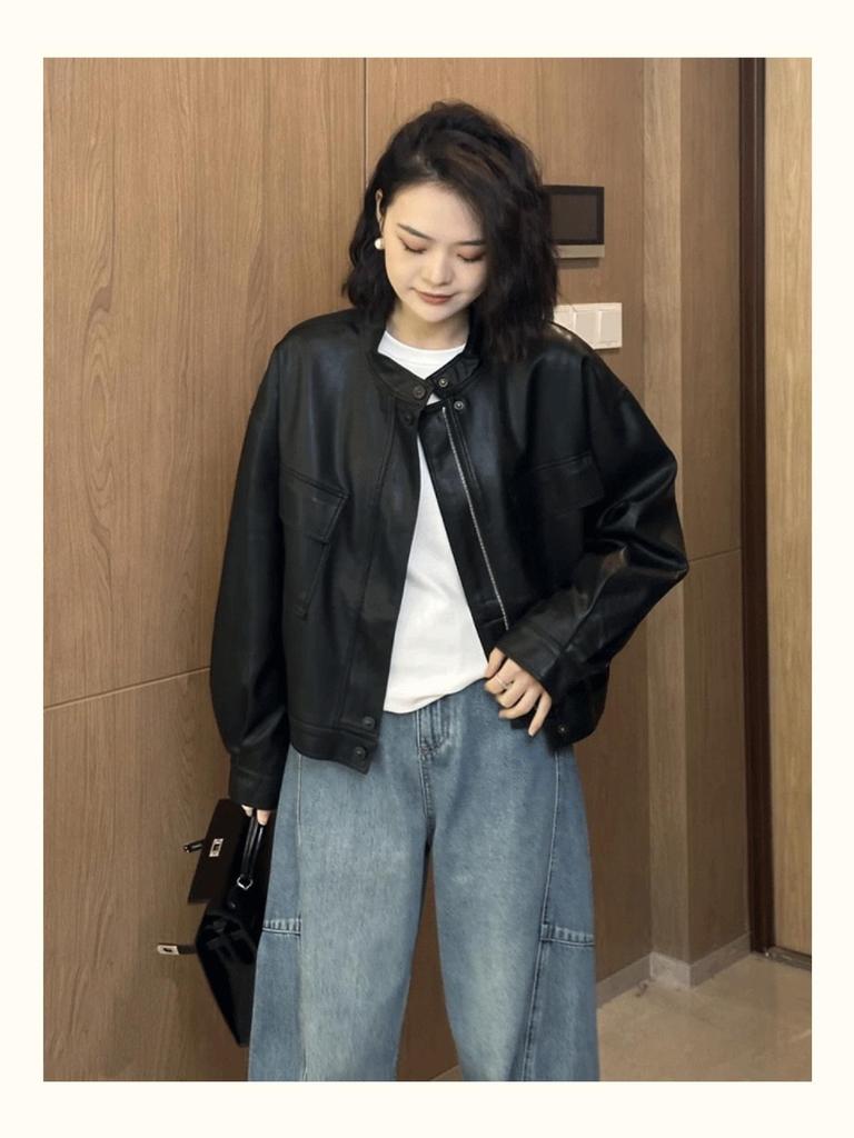 Autumn/Winter Women's Leather Jacket – Short, Loose, Slimming, and Versatile Fashionable Coat