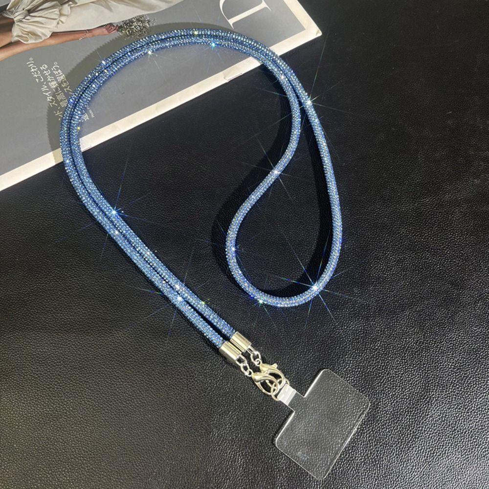Catenella Universale Per Cellulare Da Collo O Tracolla - Cinturino Antigoccia In Silicone E Nylon, Regolabile, Con Pad Universale (Nero/Blu)
