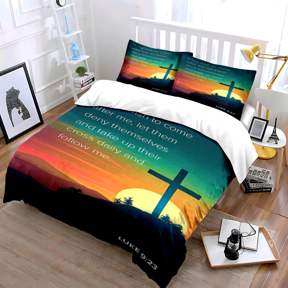 Cross and sunset design. Bedding sets Duvet cover sets Duvet covers Pillowcases(1*Duvet Cover 2*Pillowcases without duvet insert)