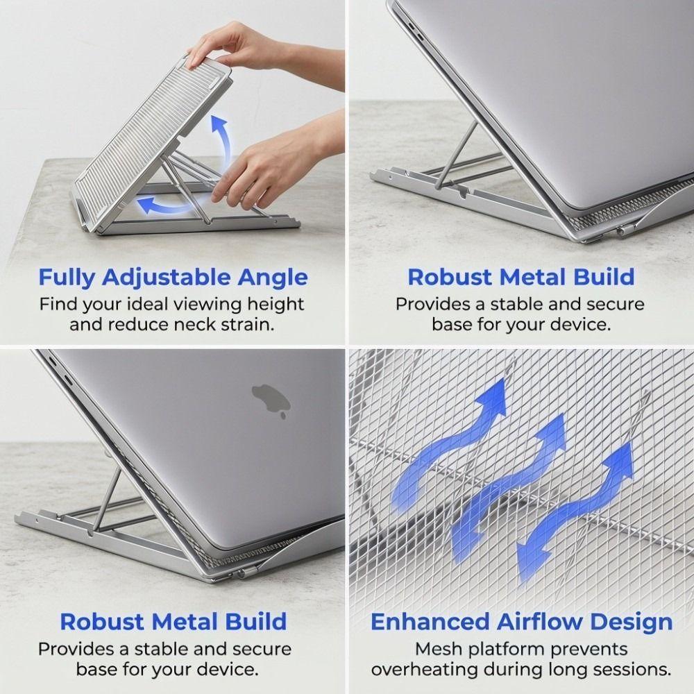 6 Adjustable Height Metal Laptop Stand High Quality Breathable Tablet Holder Portable Sturdy Reading Rack Office Desk
