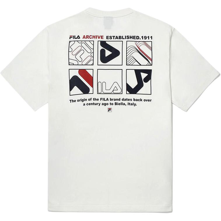 Men's T-Shirt FILA Cotton Blend F Box Short Sleeve T Shirt T Shirt Unisex White