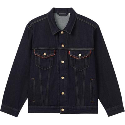 Jaqueta Jeans Masculina Edição Limitada Ano Novo Levis SS25 Design de Bolso Duplo Fechamento por Botão Jaquetas Masculinas Azul Escuro 003ZN-0000