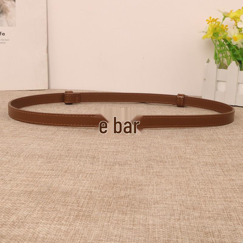 Women's Thin Genuine Leather Belt, No Hole, Black Waistband for Dresses and Skirts