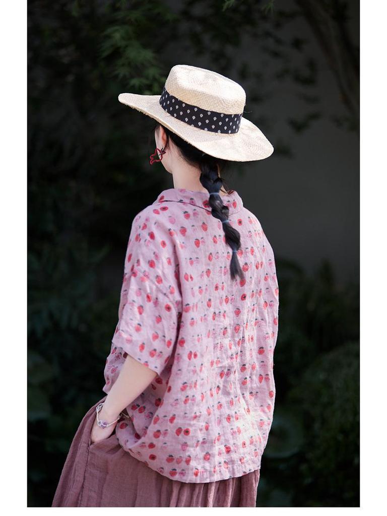 Strawberry Pink Retro Linen Cardigan: Versatile Summer Sun Protection Top