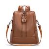 Women's PU Backpack Double Zipper Solid Color Retro Large Capacity School Bag Multifunctional Shoulder Bag