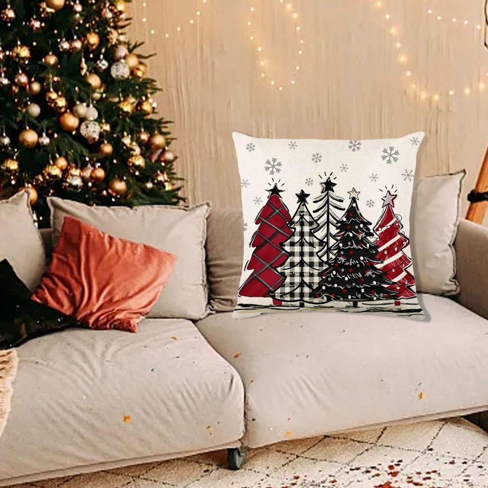2Pcs Microfiber Xmas Throw Pillow Case 45x45cm Pillow Shell Christmas Tree Cushion Cover Pillow