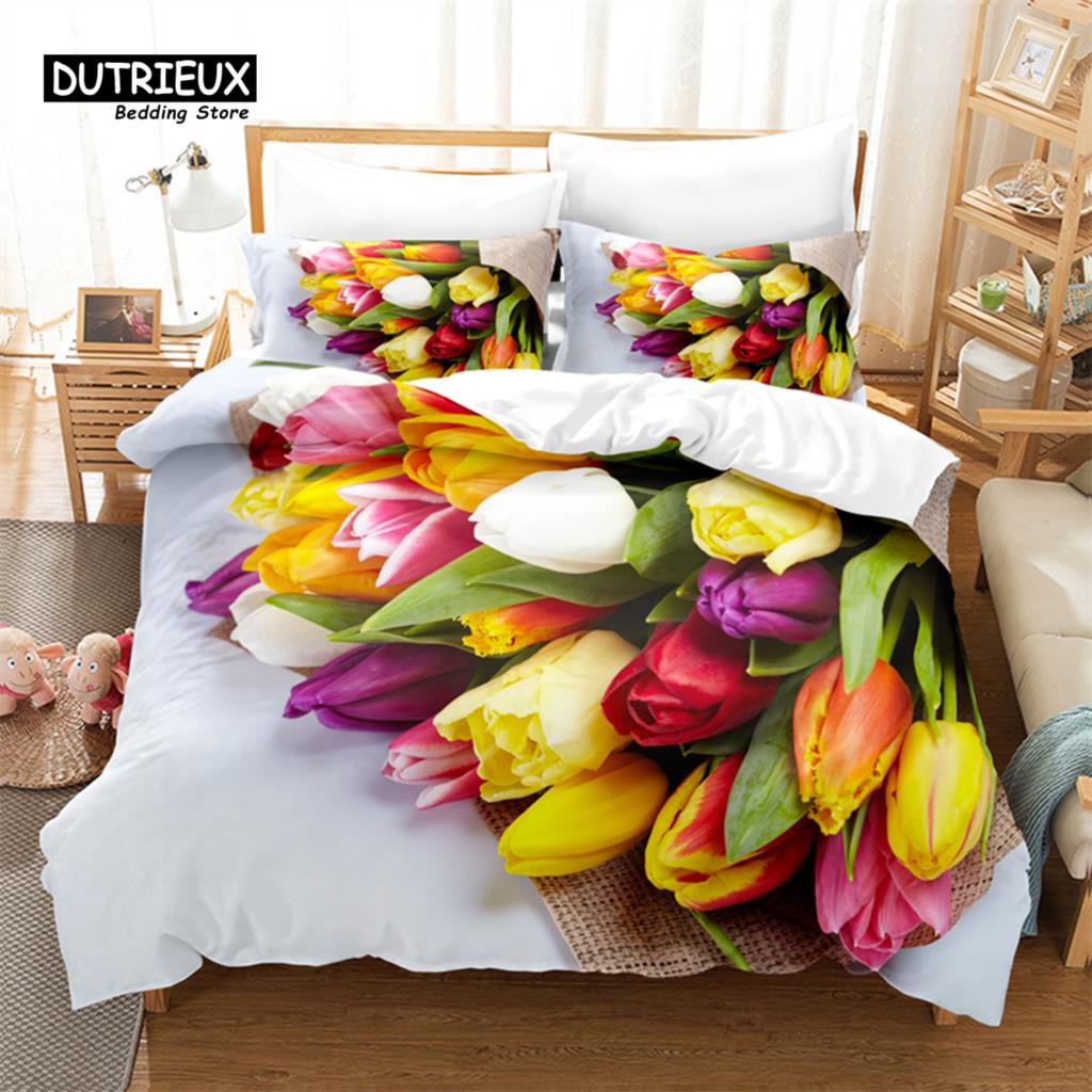 3-teiliges Bettbezug-Set, Bettwäsche-Set mit leuchtenden Blumen, Weicher, bequemer, atmungsaktiver Bettbezug, Für Schlafzimmer-, Gästezimmerdekoration
