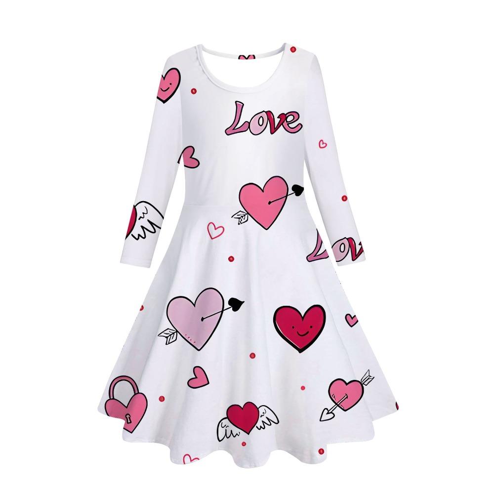 Girls' 3D Love Heart Dress Long Sleeve Summer Spring Vacation Daily Holiday Princess Beautiful Sweet Kids 4-12 Years Casual Dress A Line Dress