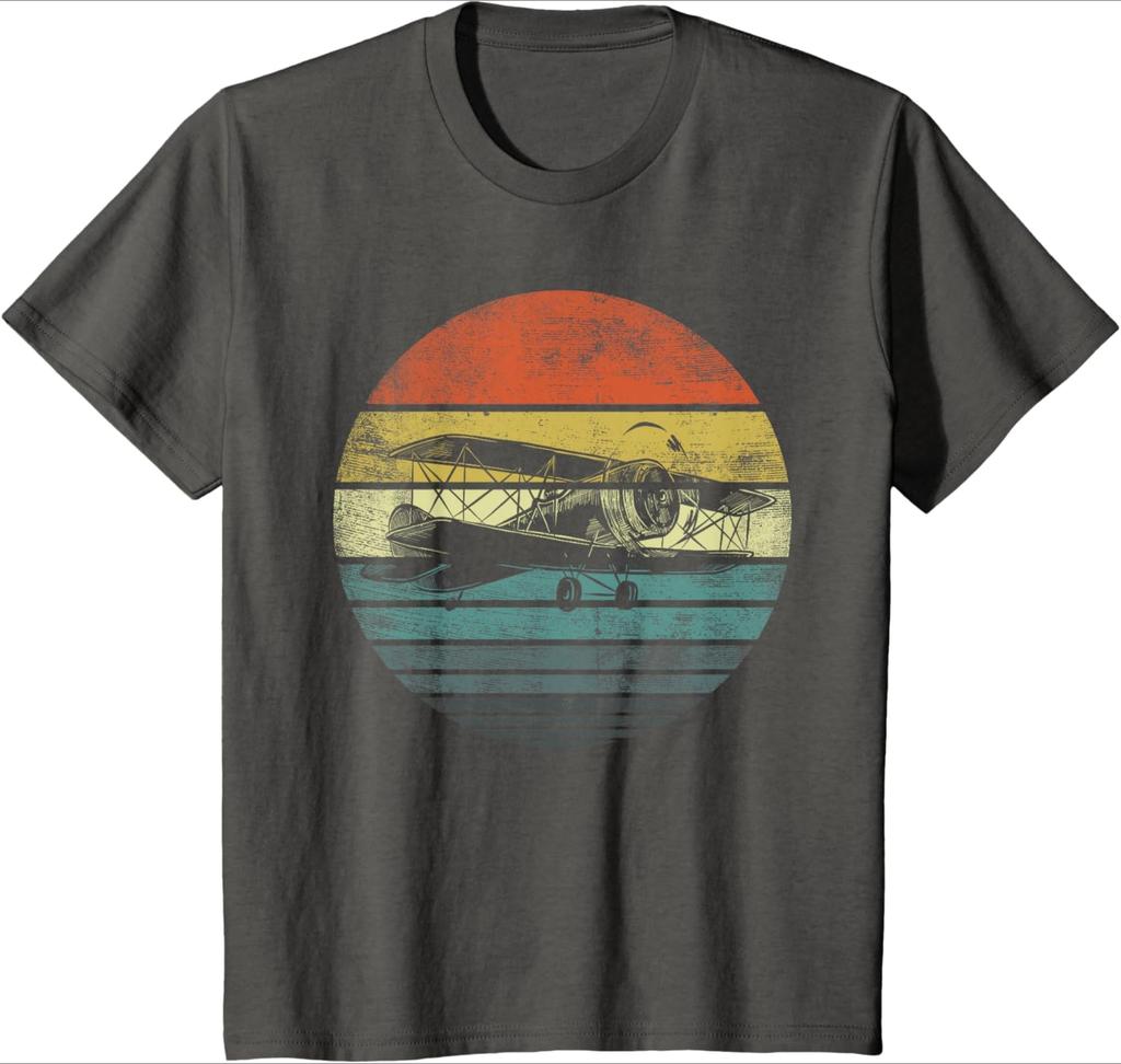 Aviator Pilot Gifts Funny Retro Bi-Plane Airplane Aviation Design-100% Cotton  Round Neck Short Sleeve Printed Men's T-shirt.