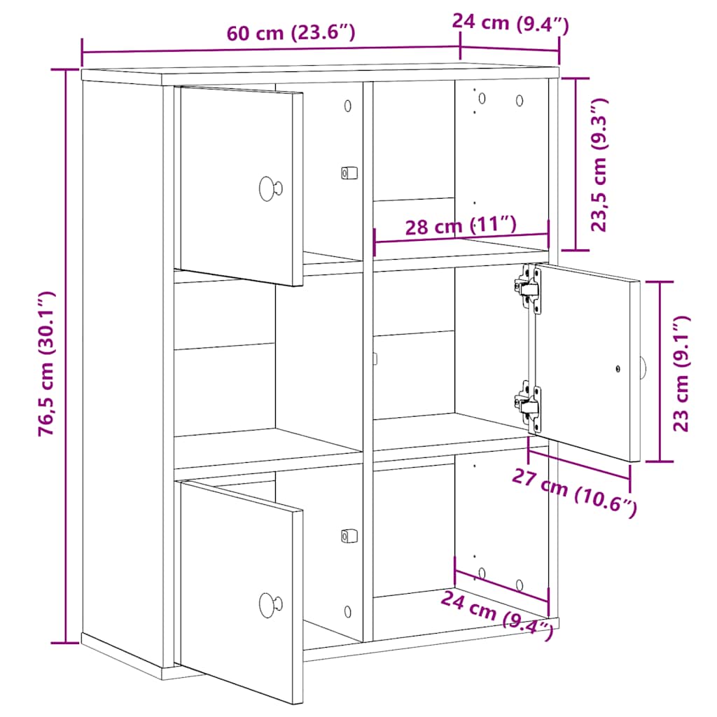 Bookshelf Concrete Grey 60 x 24 x 76.5 cm Engineered Wood