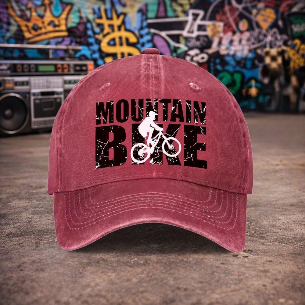 Pc Unisex Mountain Bike Pattern Vintage Washed Baseball Cap Unisexs Trendy Hat Versatile Duckbill Cap Fun Print A Unique