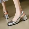 Escarpins à Talons Courts Chaussures Femme Bout Fermé Été Chaussures de Mariage Luxe Noir Argent Talon Slingback Chaussures Dames Grande Taille 45