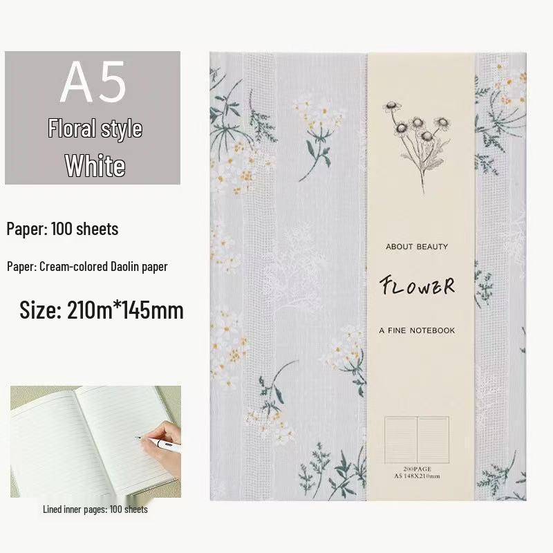 A5 Cloth-Textured Hardcover Notebook with Custom Embroidered Logo and Fresh Style Pattern
