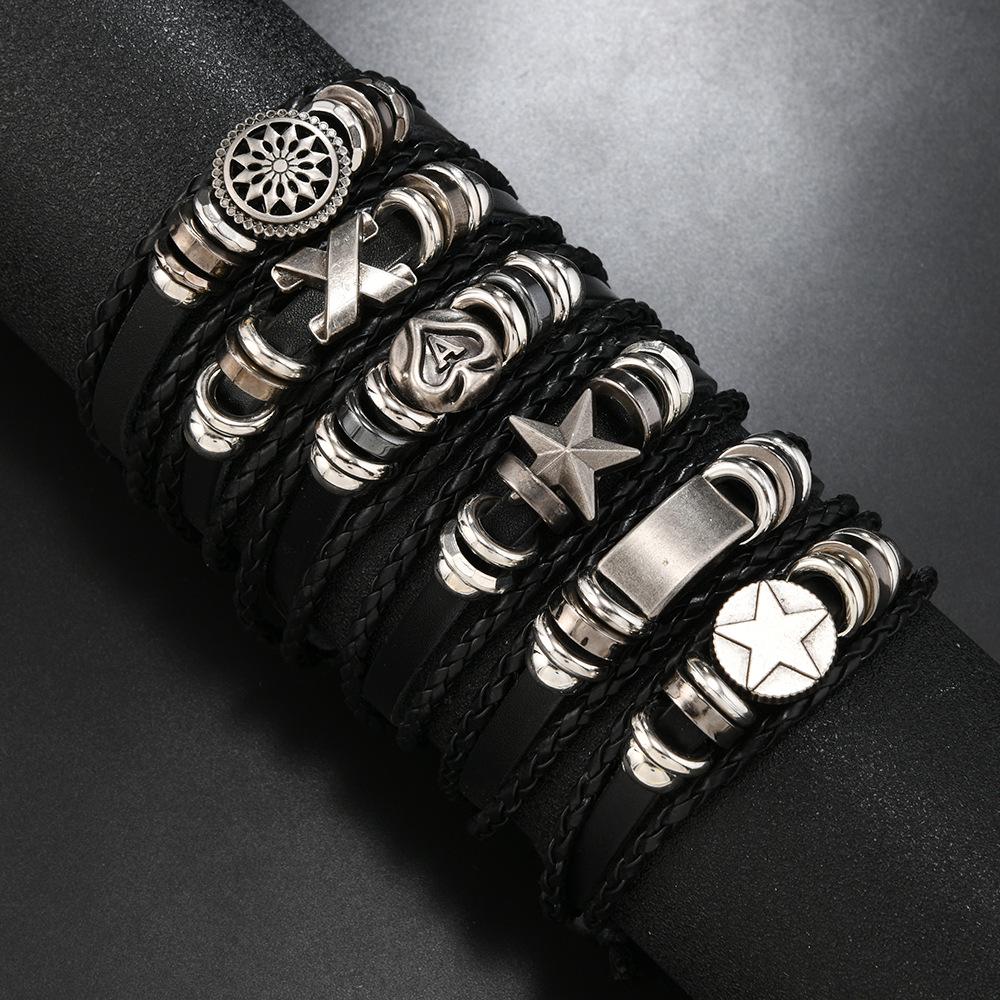 Handmade Cross-Border Leather Beaded Bracelet DIY Set: Men's Punk Vintage Bangle