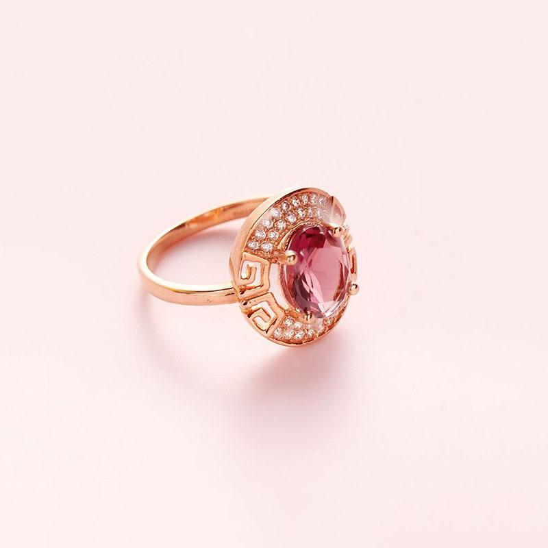 Russian Purple Gold Smoke-Colored Gemstone Egg Surface Pattern Ring Plated Rose Gold Hollow Ring Color Gold Set