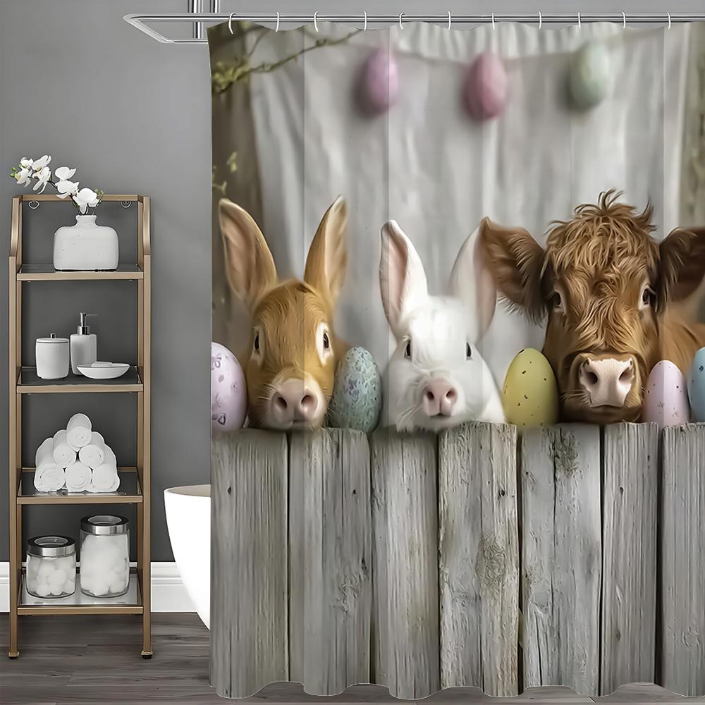 

Easter Bunny Calf Egg Shower Curtain, Bathroom Decorative Shower Curtain, Waterproof Shower Curtain with Hooks 90*180cm