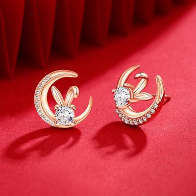 Moon Rabbit Earrings Female Simple Natal Year Jade Rabbit Earrings