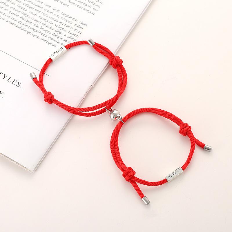 2pcs/Set Magnet Bracelet Couple Handmade Adjustable Rope Matching Braslet Infinite Love Pair Braclet Lucky Red Brazalete Gift
