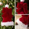 Christmas Tree Branch Pendants Plush Santa Hat Ornament with Bow Decor, Xmas Hanging Pendant Fabric Gift Box Toppers Lanyard for Holiday Decoration,
