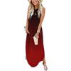 Fashion Women Casual Cross Neck Loose Print Pocket Long Dress Sleeveless Open Dress
