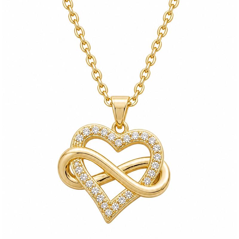 Collana in Oro 18K con Cuore e Diamanti in Zircone – Catena Clavicola in Rame