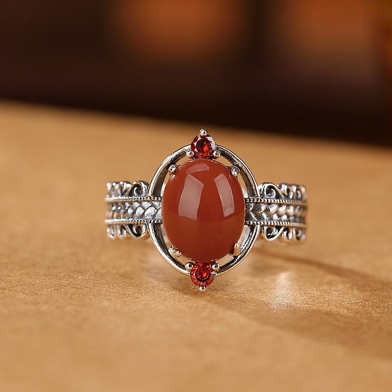 Adjustable Vintage-Inspired Wheat Motif Oval Cabochon Ring In Copper Men Women