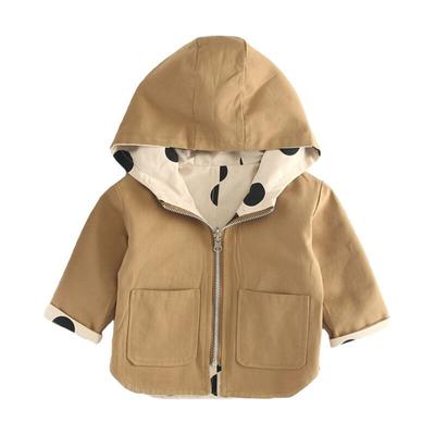 Kids Dot Hooded Jacket Khaki Pink Baby Toddler Windbreaker Spring Autumn New Girl Casual Reversible Coat for 1-6 Yrs