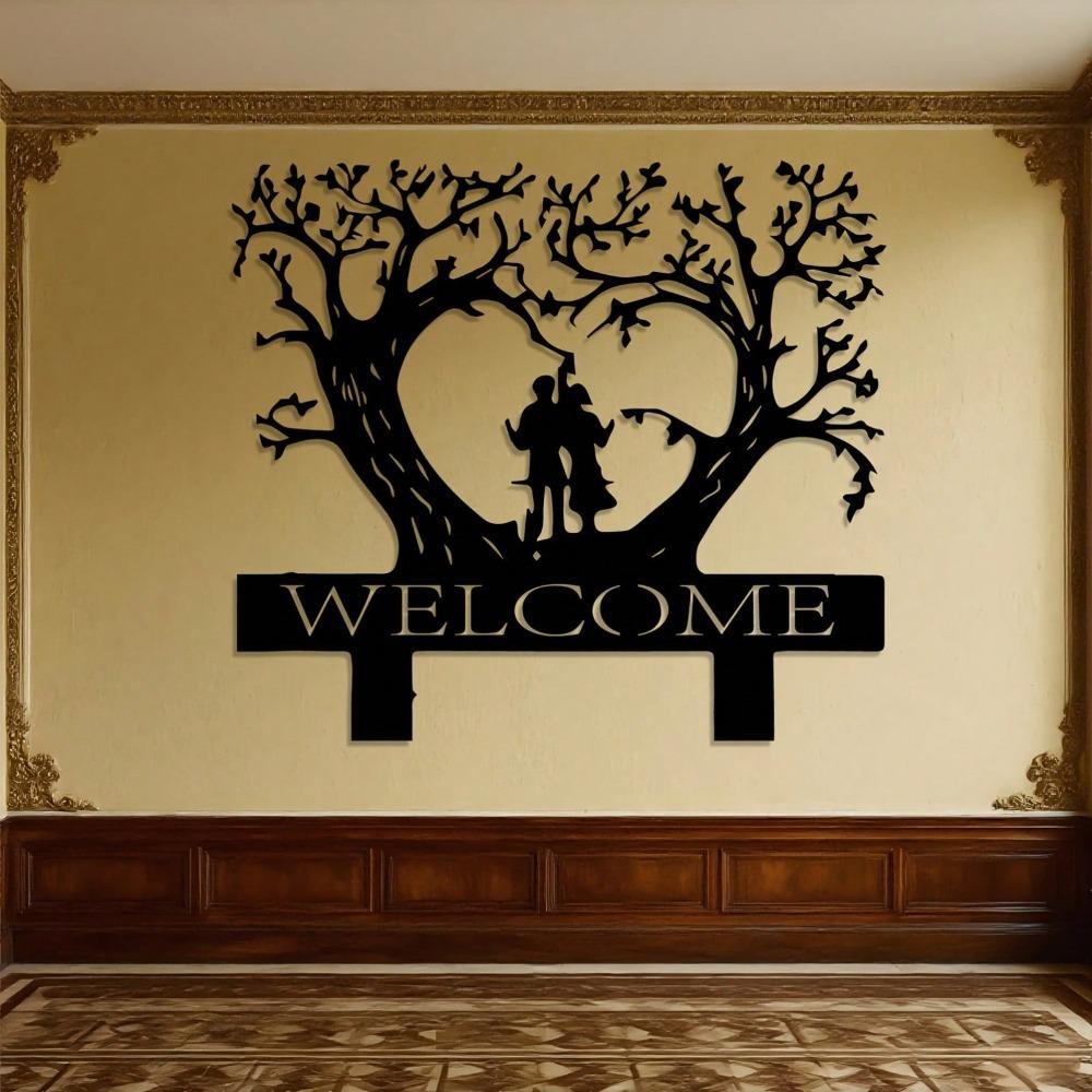 Romantic Love Tree Welcome Metal Wall Art Elegant Iron Sculpture Couple Wedding Valentine Gift Living Room Indoor Decor