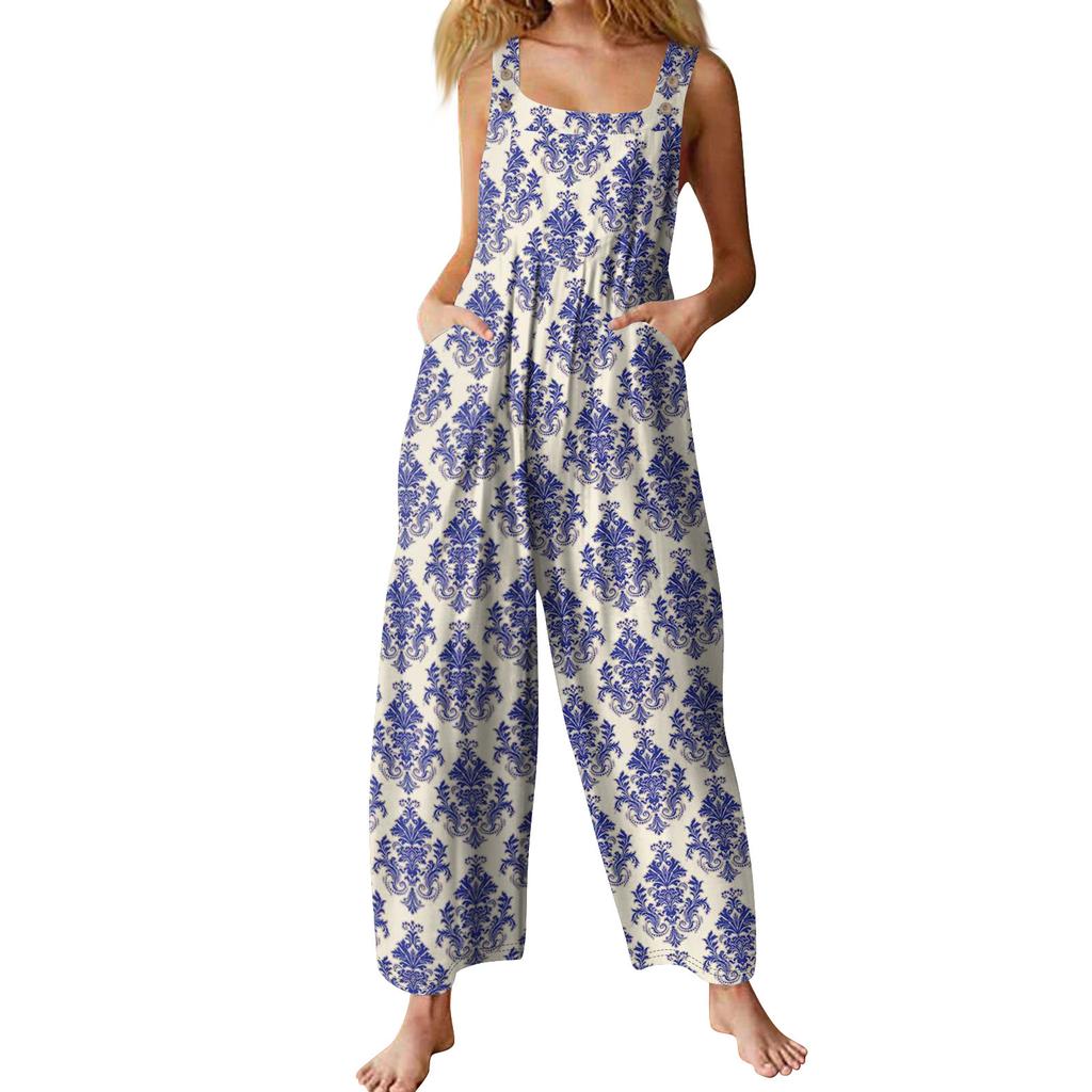 Women's Casual Jumpsuit Sleeveless Popular Floral Print Jumpsuit