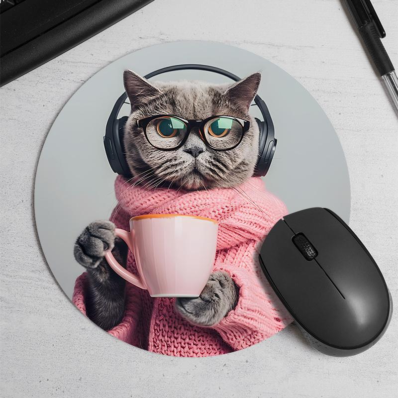 Random Placement Printed Cat Round Portable Mouse Pad Computer Office Desk Mat Durable Non-Slip Thickened Cartoon Table Mat