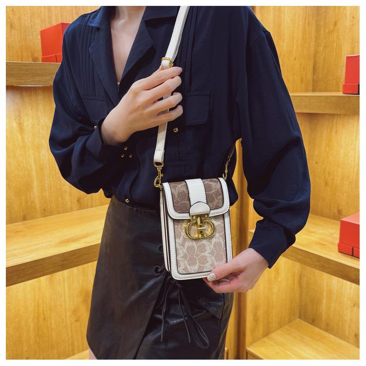 Premium bag women's new retro printing mini mobile phone bag contrasting color vertical shoulder bag oblique span bag