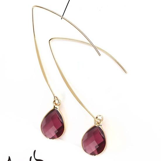 1 Paar Haken-Ohrringe mit Kunstkristall-Dekor, poliertes Kupfer, antiallergisch, lange Tropfen-Ohrringe