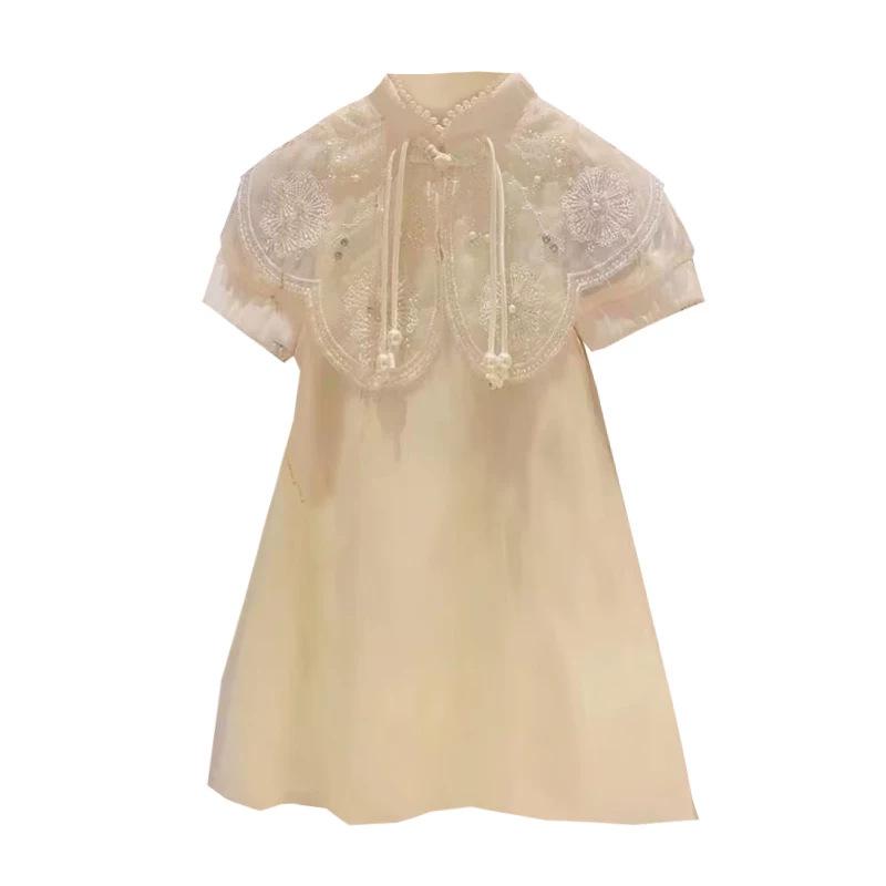 Girls Summer Short Sleeve Hanfu Dress Comfortable Traditional Outfit
