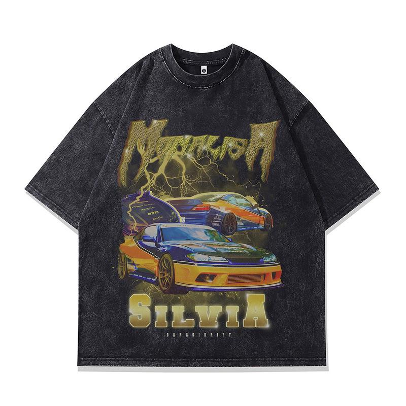 Maßgeschneidertes Digitaler Direktdruck Herren Kurzarm T-Shirt Amerikanischer Retro Racing Reine Baumwolle Lässig Herren und Damen