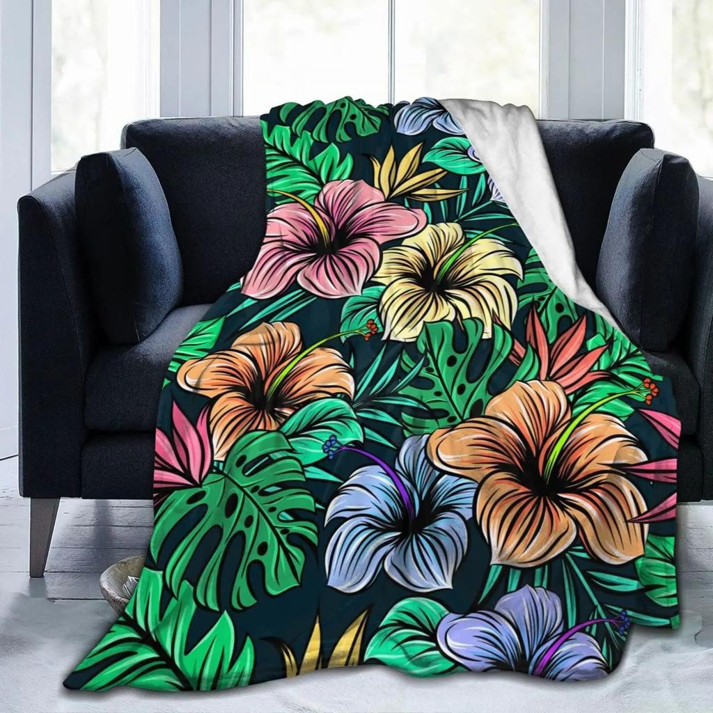 Guam Flower Hibiscus Decal Blanket Soft Warm Miniature Sherpa Flannel Blanket Blanket