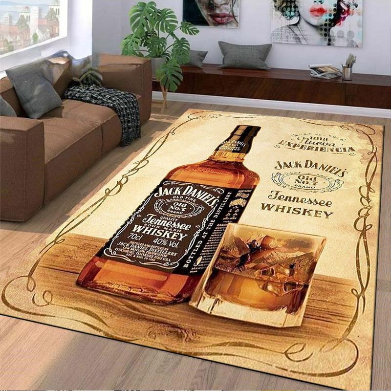 Jack Daniel's printed flannel carpet, non-slip, machine washable, soft, suitable for bedroom, living room, and children's room decoration