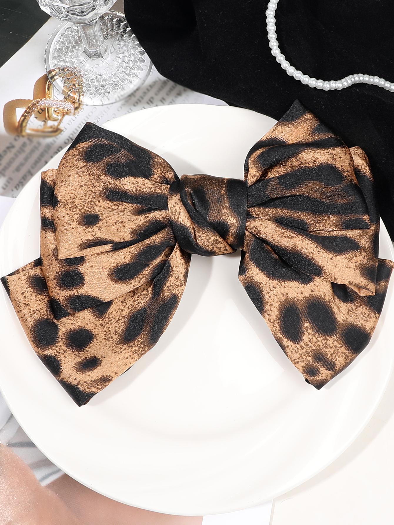 

1Pcs Silky Satin Hair Bows Hair Clip Leopard Print Hair Ribbon Ponytail Holder Accessories Slides Metal Clips for Women Girls