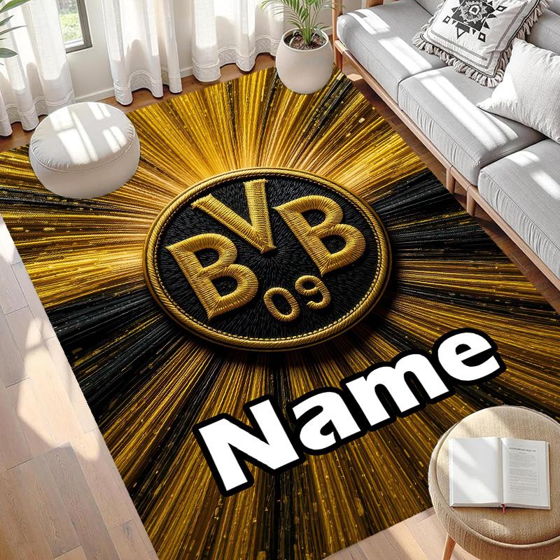Custom Name Personalized Borussia Dortmund Print Carpet, Versatile Home Decor Rug, for Playroom, Apartment, Balcony, Entryway, Hallway Gift