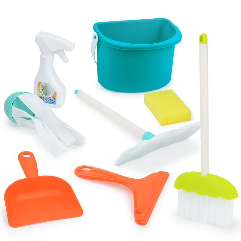 Set Instrumente Curățare Căsuță de Joacă pentru Copii Mop Mătură Curățare Combinație Jucărie din Plastic