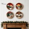 Living Room Wall Ornament Round Wooden Winter Mountain Art with 3D Layered Snow Scenery for Holiday Nature Inspired Home Decor Decor, Rustic Christmas