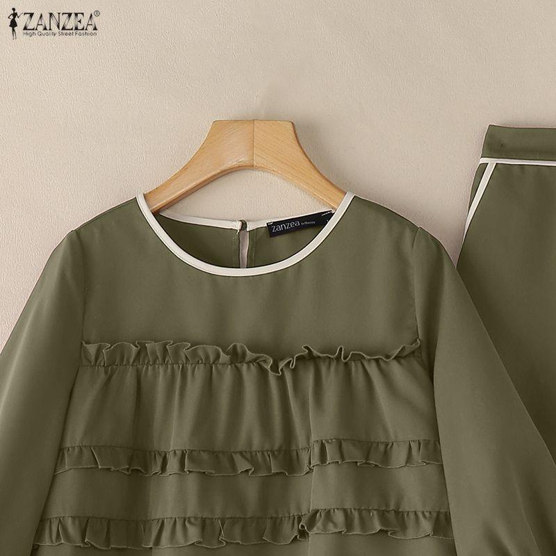 ZANZEA Women 3/4 Sleeve Blouse and Pants Casual Two Piece Suit Sets