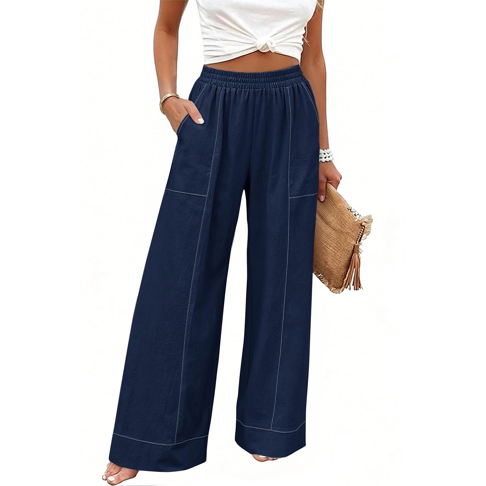 

Женские повседневные и модные цветные свободные брюки с карманами L тёмно-синий