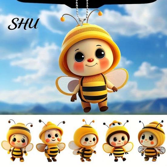 Bee Themed Hanging Decor Acrylic Decoration Single Side Printed Little Ornament Home Car Rearview Mirror Keychain Pendant Birthday Gift Portable