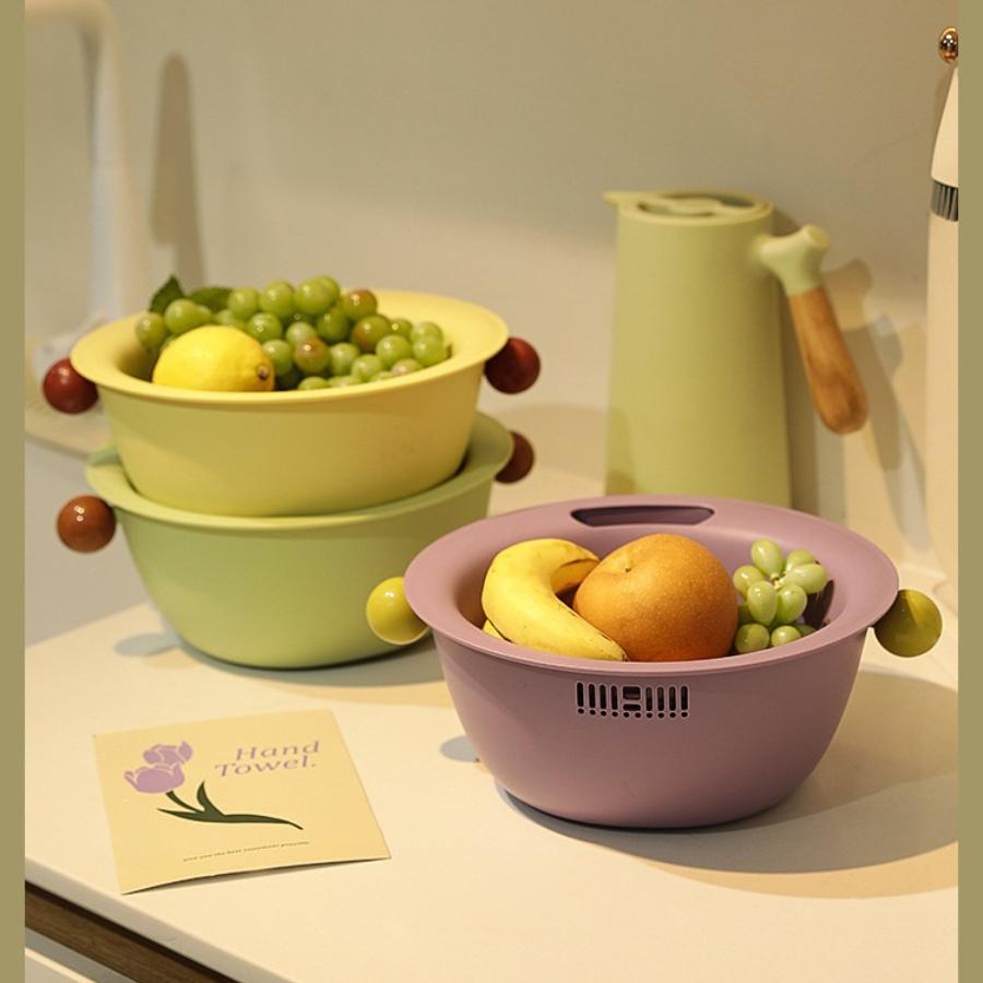 Kitchen Fruit Tray Removable Double Layer Fruit and Vegetable Basin Draining Basket Creative Household Washing Basket