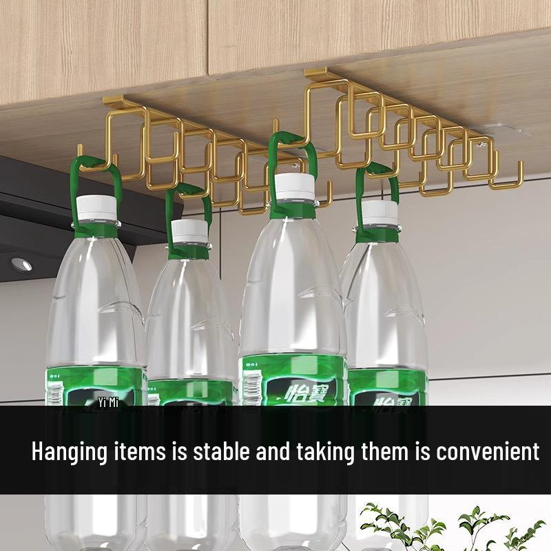 Double Row No-Drill Seamless Cabinet Door Hanging Storage Rack with Hooks