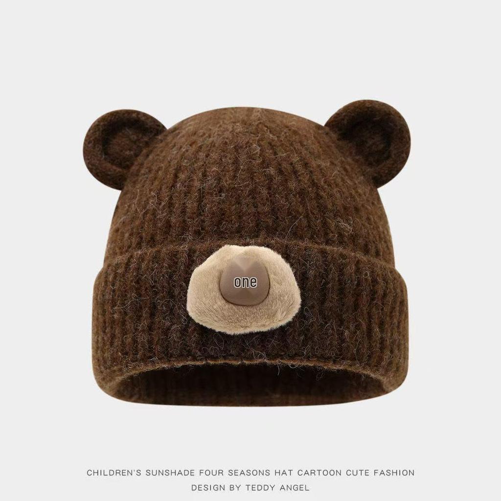 Korean Style Cute Little Bear Knit Beanie for Women - Warm, Windproof, Autumn/Winter Cycling Hat