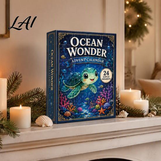Creative Desktop Ornaments Ocean Advent Calendars 2026 Marine Themed 24 Days Christmas Countdown Calendar Gift Box 2D Acrylic Sea Animal Ornament