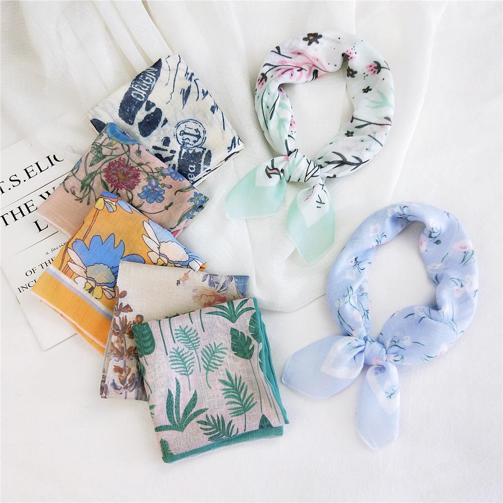 Cotton And Linen Small Square Scarf Silk Scarf Women'S Spring And Autumn New Style Artistic And Versatile Fashionable Temperament Headband Scarf