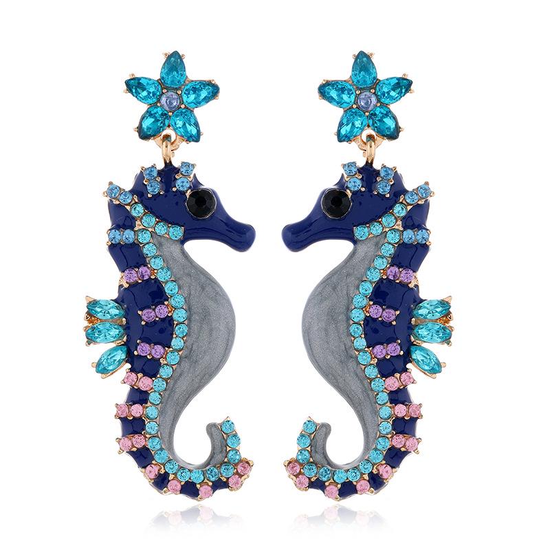 Stylish Seahorse Earrings for Women with Rhinestone Inlay - Ocean-Inspired Alloy Design