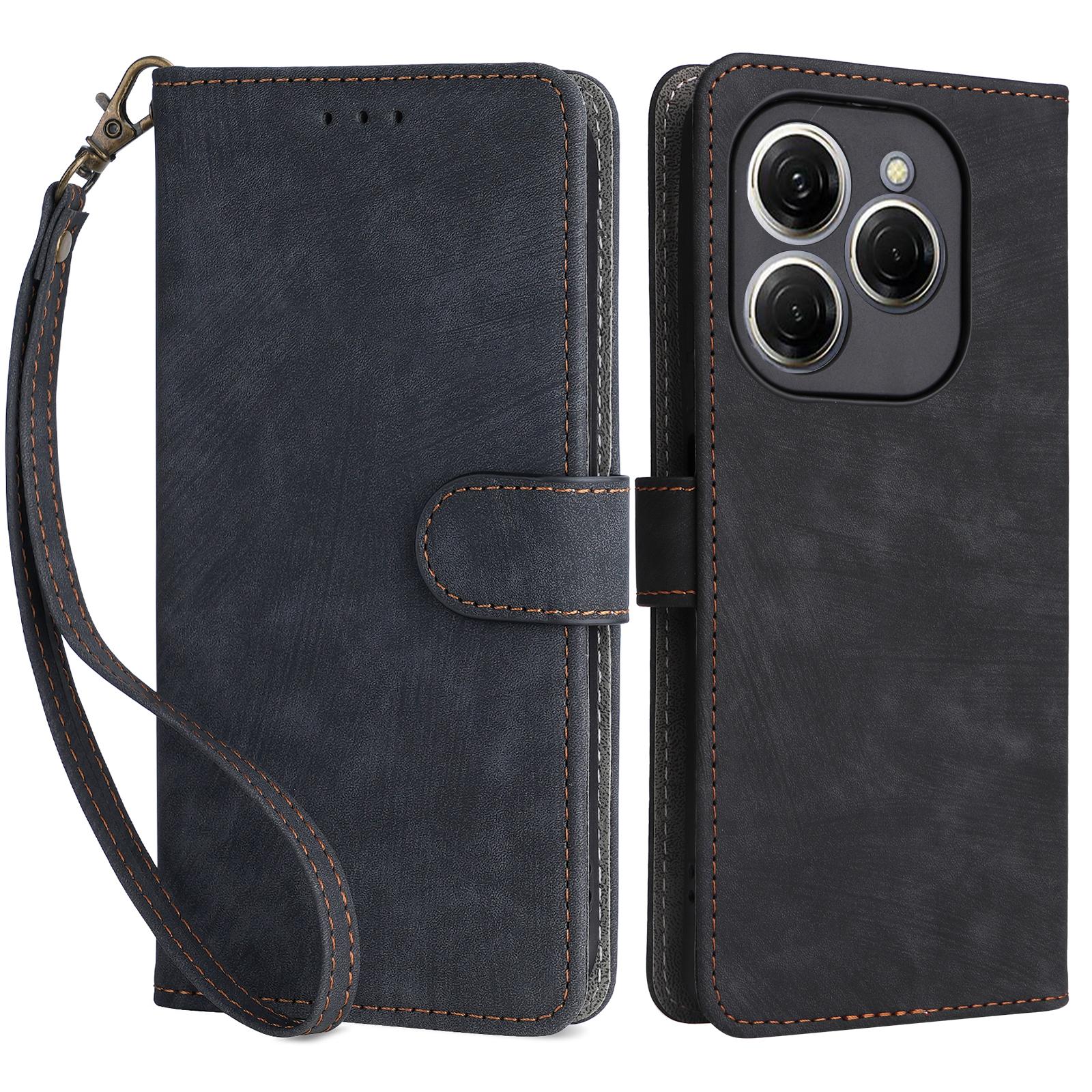 

Для TECNO Spark 20 Pro KJ6 Чехол Блокировка RFID PU Кожа+ТПУ Чехол для мобильного телефона с ремешком Black